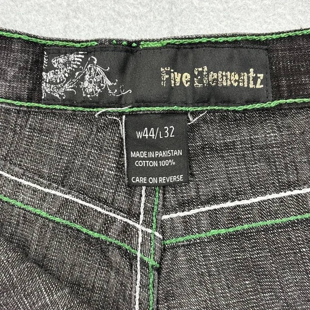 Five Elementz Jeans Mens 42x31 Y2K Black Baggy Embroidered  Streetwear Skater‎